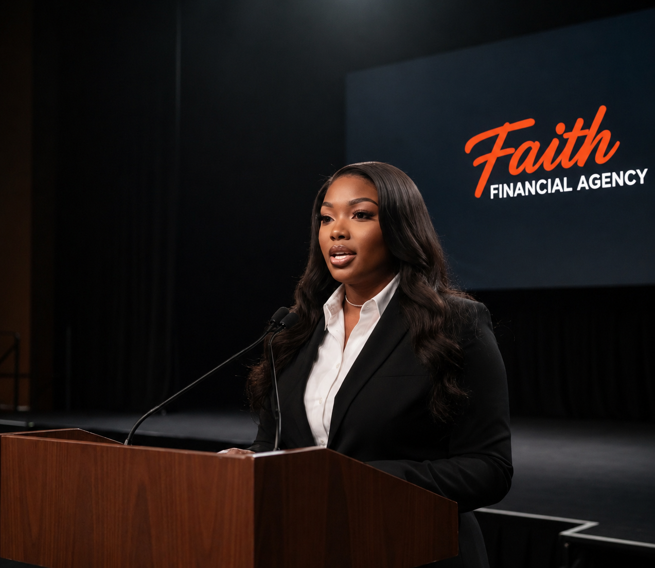 Faith speaking on stage